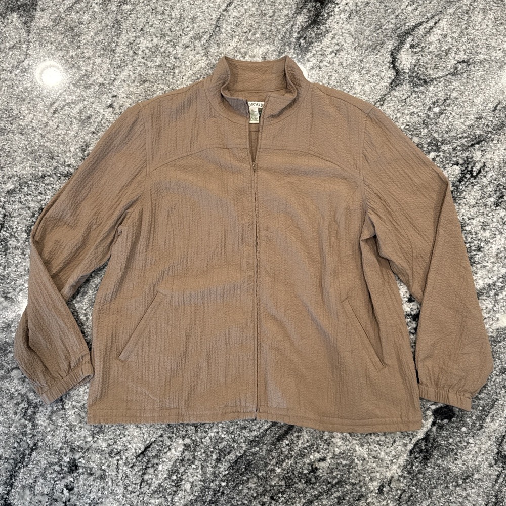 Orvis Fill Zip Seersucker‎ Textured Light Jacket Zip Size Extra Large XL Brown